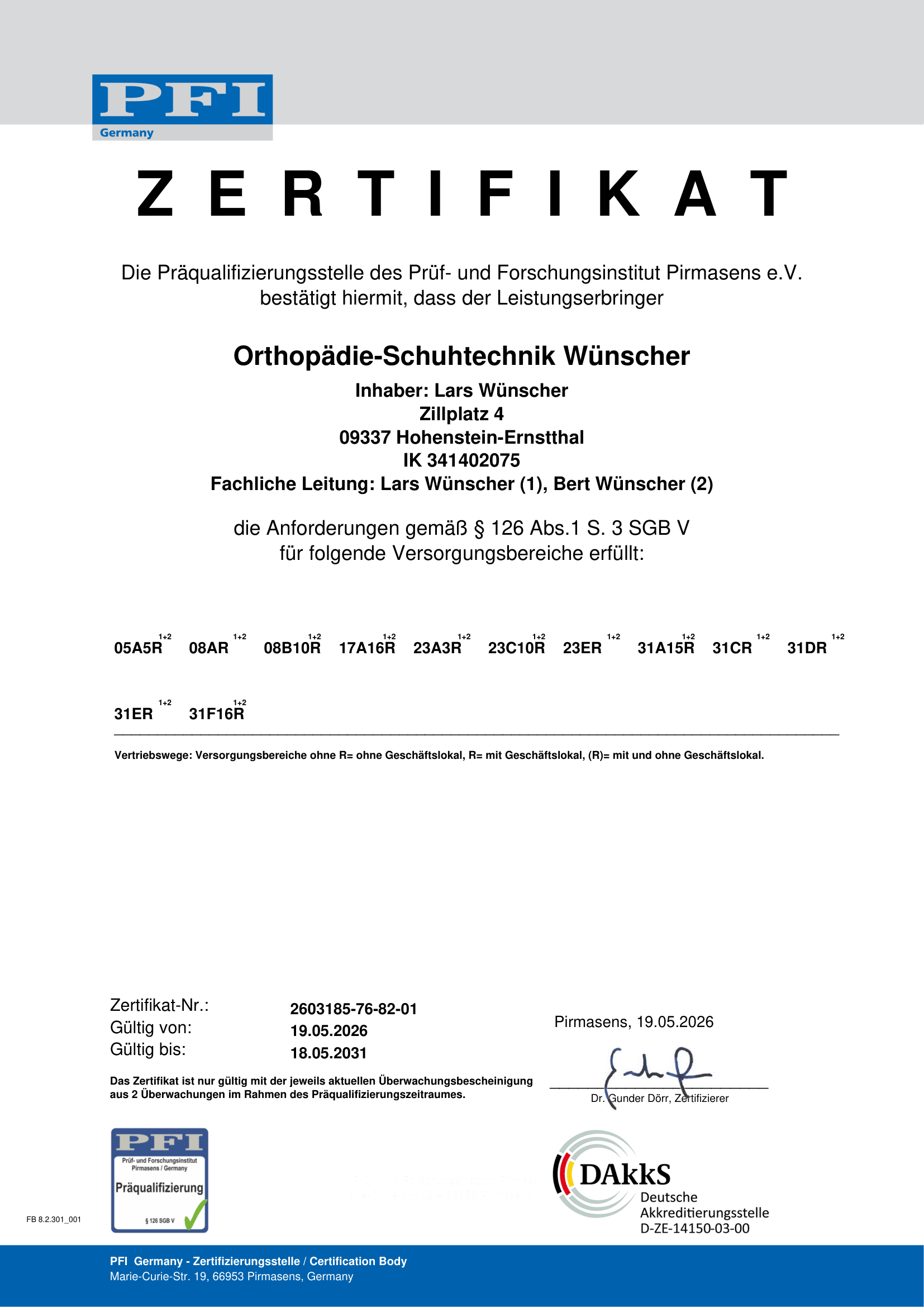 PQ Zertifikat, Lars Wünscher